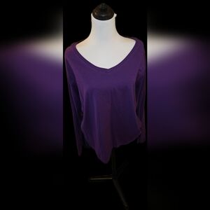 Hanes Deep Purple V-Neck Long Sleeve Tshirt